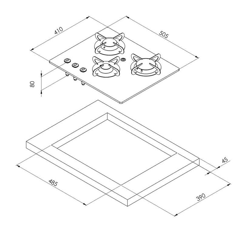Seramik Camlı Üç Gözlü Kare Ocak